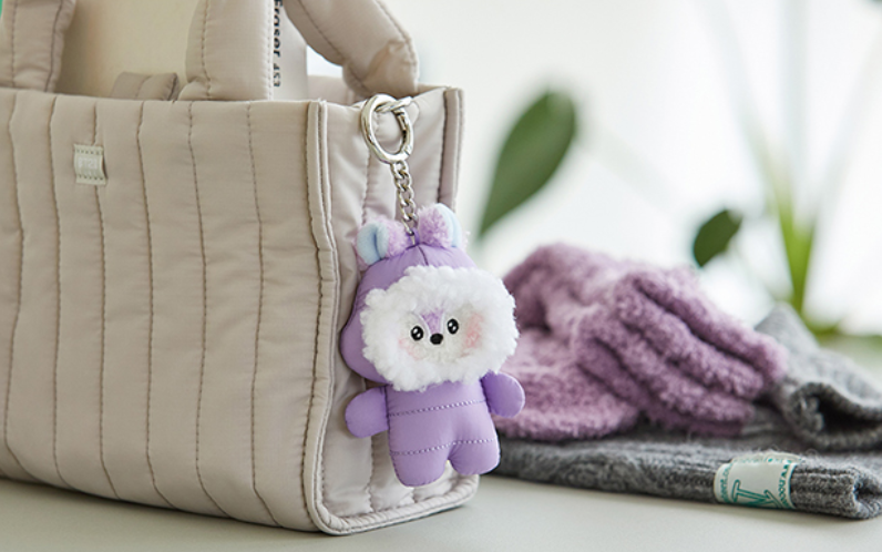 BTS J-Hope Merch Line Friends BT21 Mang Plush in Puffer Keychain