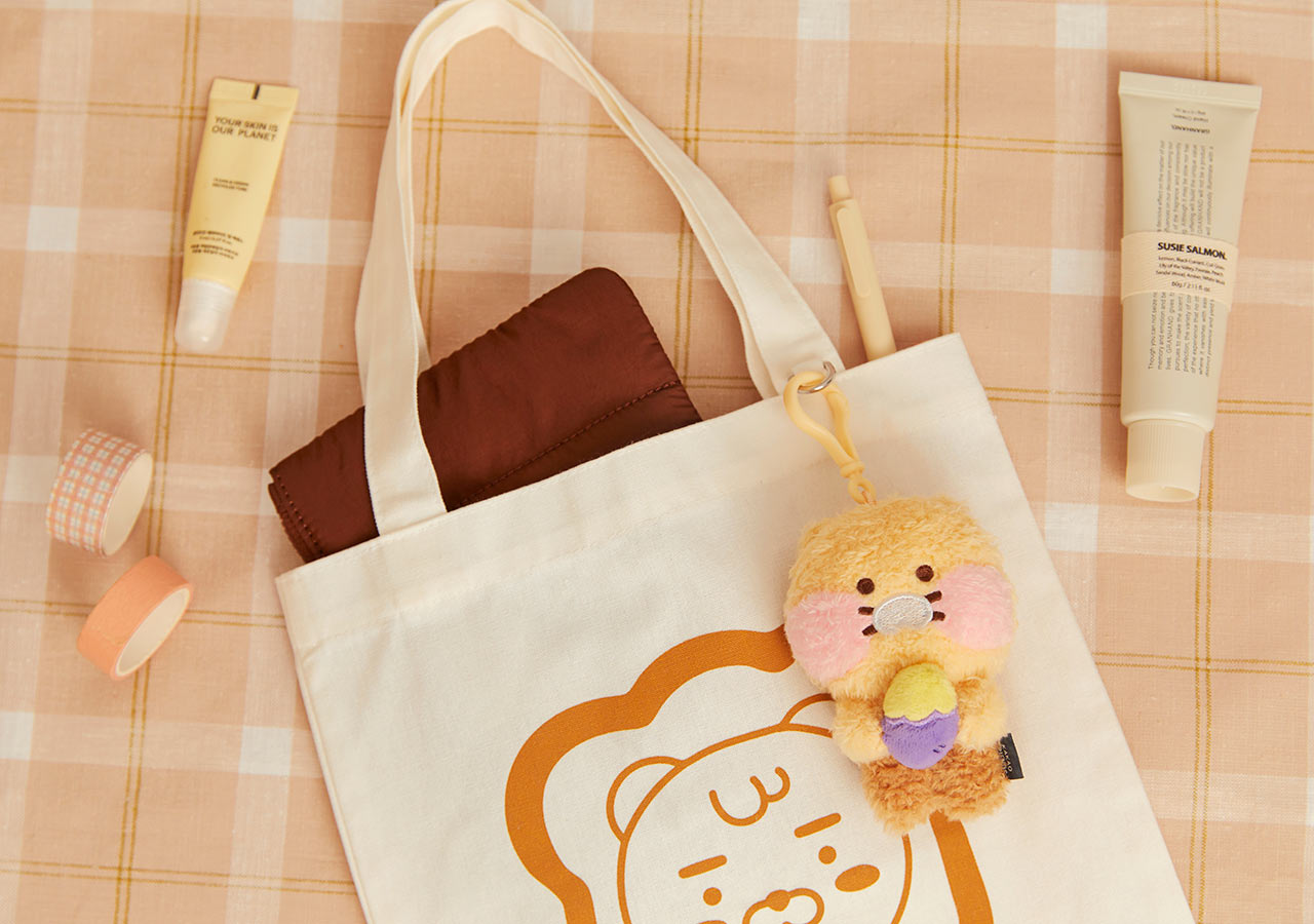 canvas bag with kakao friends choonsik holding sweet potato