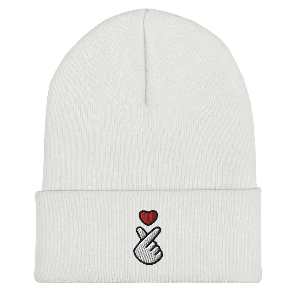 Korean Red Finger Heart Kpop Merch Embroidery Cuffed Beanie - kpophow