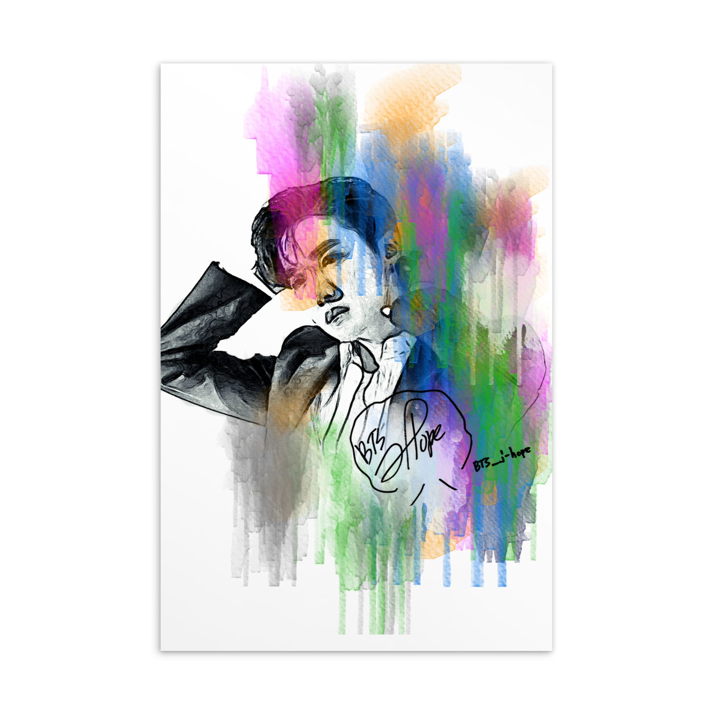 BTS J-Hope, Jung Ho-seok Waterpaint Portrait Postcard