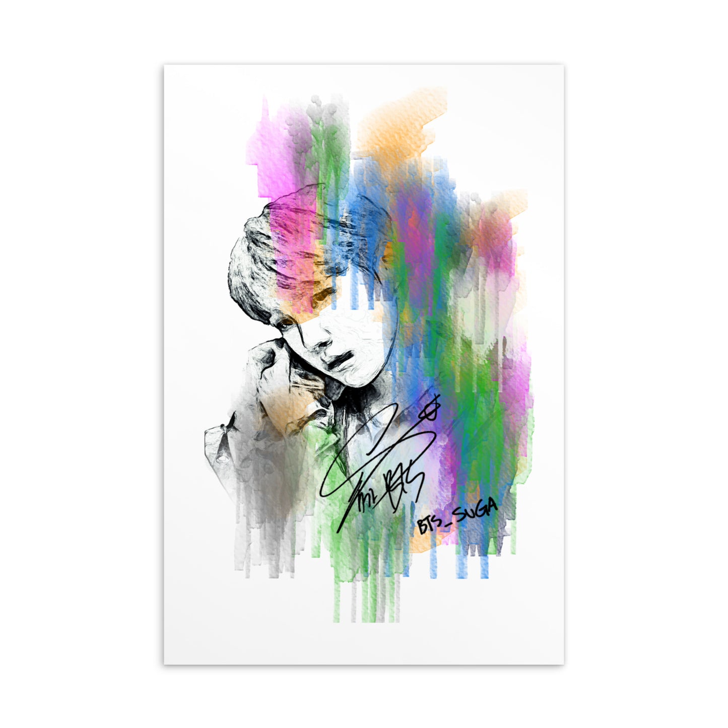 BTS Suga, Min Yoon-gi Waterpaint Portrait Postcard