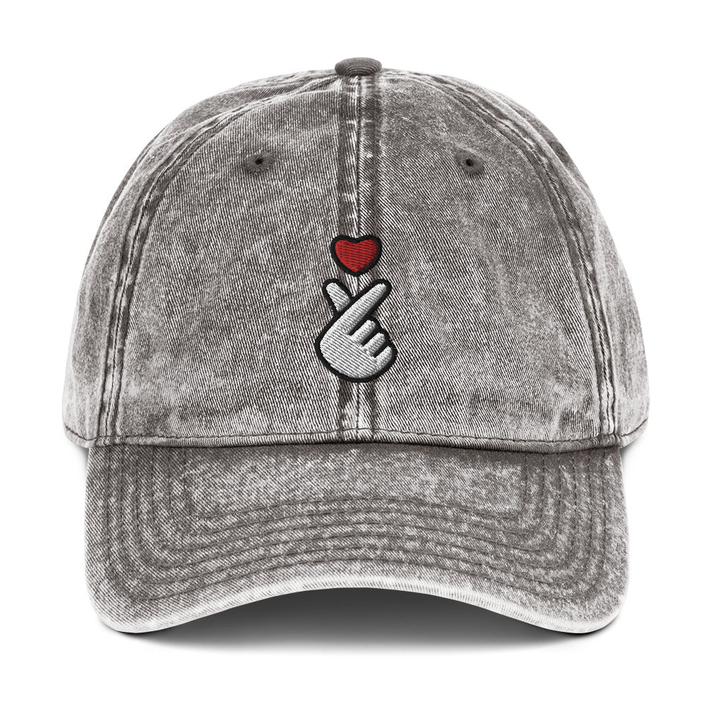 Korean Red Finger Heart Kpop Merch Vintage Embroidery Cotton Twill Cap - kpophow